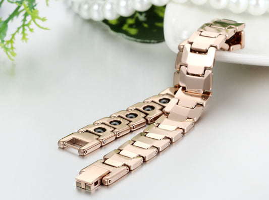 Boniskiss Men's Tungsten Bracelet Magnetic Beads Link Wrist Polished 12mm, Color Rose Gold