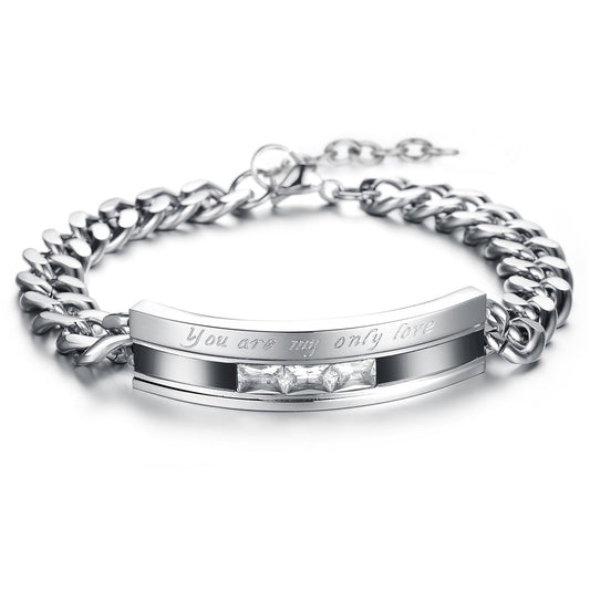 Boniskiss His Hers Stainless Steel You Are My Only Love Promise Link Chain Bracelet for Men Women Lovers