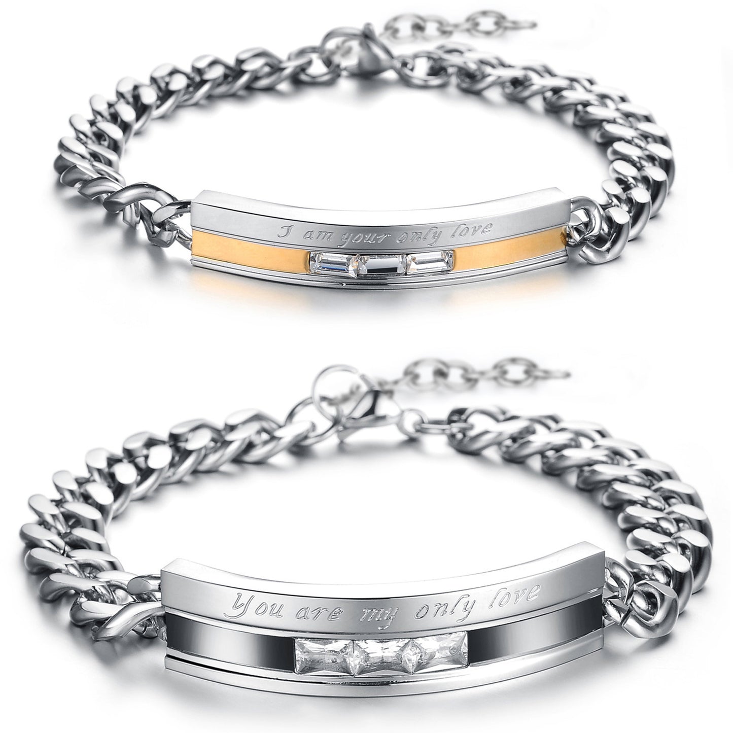 Pulsera de cadena de eslabones Boniskiss His Hers de acero inoxidable "You Are My Only Love Promise" para hombres, mujeres y amantes.