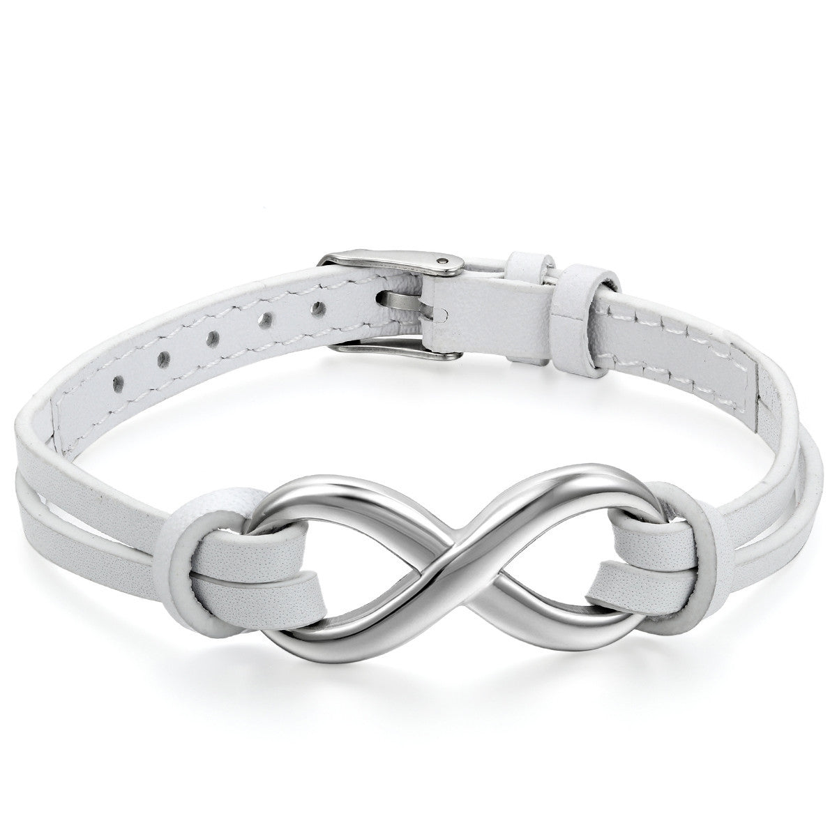 Boniskiss Stainless Steel Infinity Love Charm Leather Bracelet for Men Women Adjustable Fit 7 - 8.3 inch Black Brown White