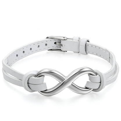 Boniskiss Stainless Steel Infinity Love Charm Leather Bracelet for Men Women Adjustable Fit 7 - 8.3 inch Black Brown White