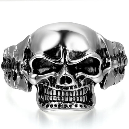 Boniskiss Mens Stainless Steel Biker Skull Cuff Bangle Bracelet Silver Black Two-tone Polished Heavy