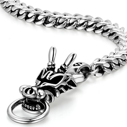 Boniskiss Biker Mens Gothic Style Stainless Steel Curb Chain Dragon Bracelet Toggle Clasp 9.4 Inch, Father's Day Gift