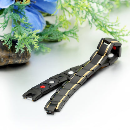 Boniskiss Mens Unique Stainless Steel Power Element Bracelet with Magnets, Gold Black Color
