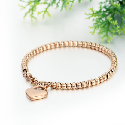 Boniskiss Women's Stainless Steel Bead Chain Bracelet with Heart Charm Adjustable