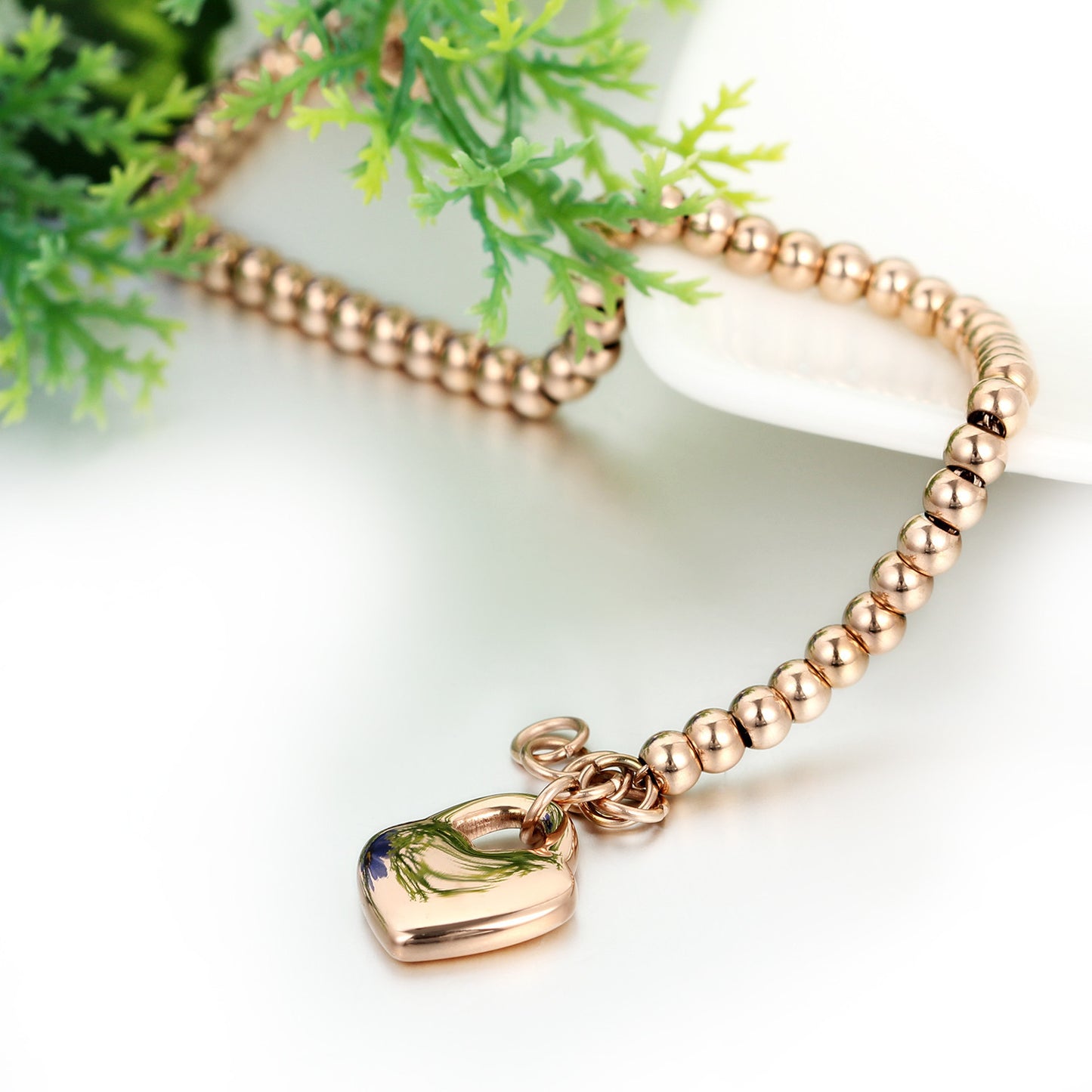 Boniskiss Women's Stainless Steel Bead Chain Bracelet with Heart Charm Adjustable