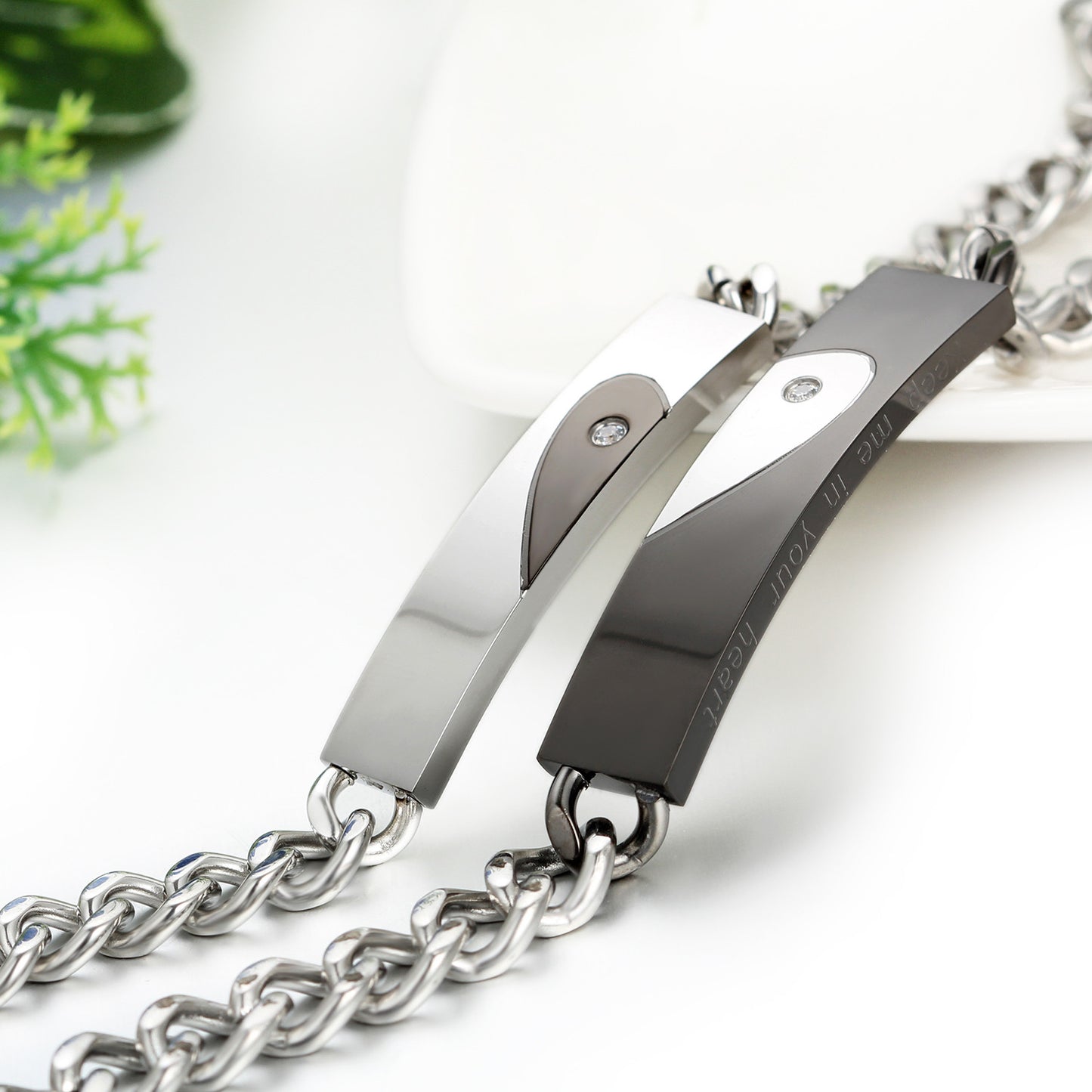 Boniskiss Stianless Steel Couples Bracelet ¡°keep me in your heart¡±