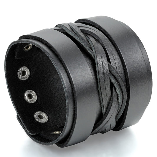 Boniskiss Punk Adjustable Men Leather Cuff Bracelet Women Wristband Bangle