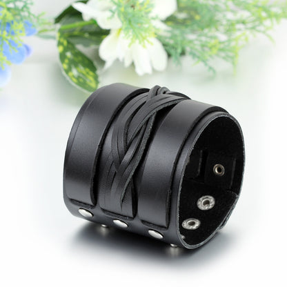 Boniskiss Punk Adjustable Men Leather Cuff Bracelet Women Wristband Bangle