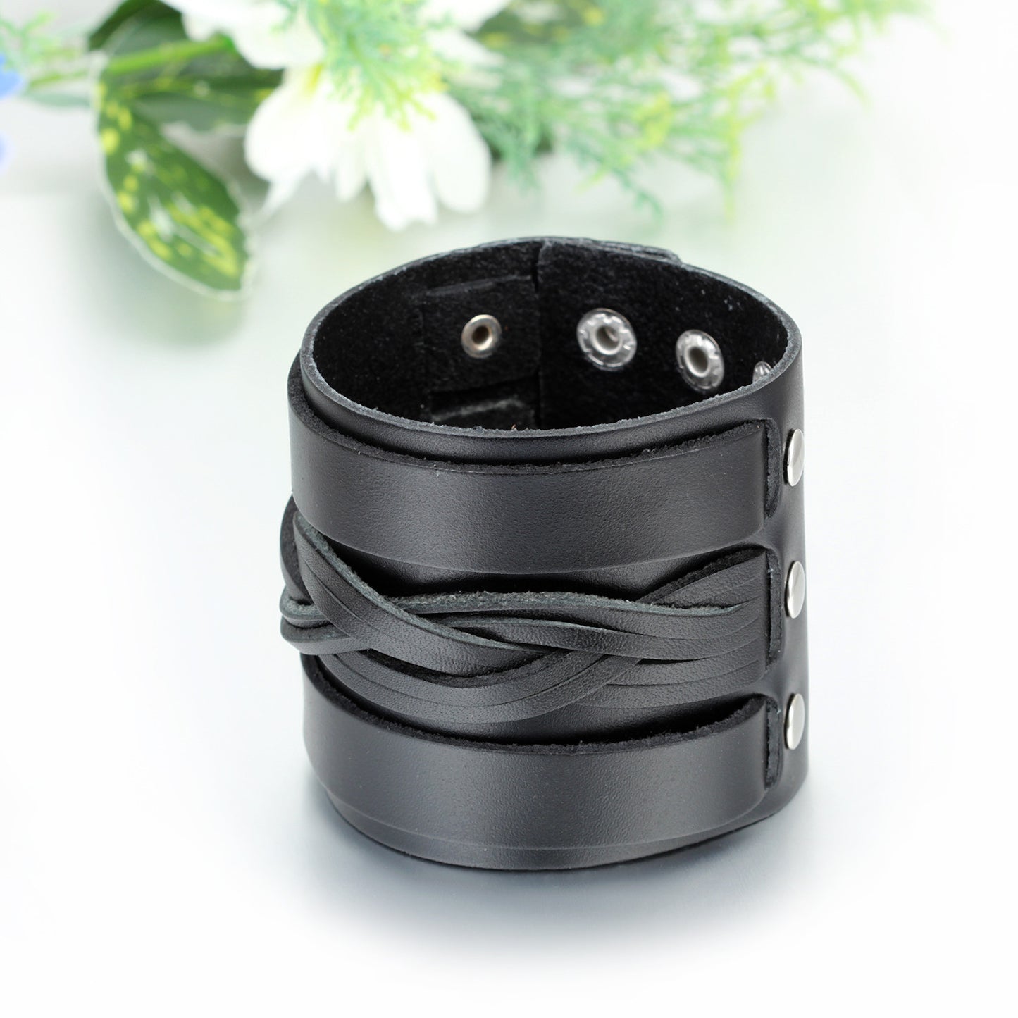 Boniskiss Punk Adjustable Men Leather Cuff Bracelet Women Wristband Bangle