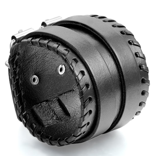 Boniskiss Vintage Adjustable Wide Leather Wristband Cuff Wrap Bracelet Bangle