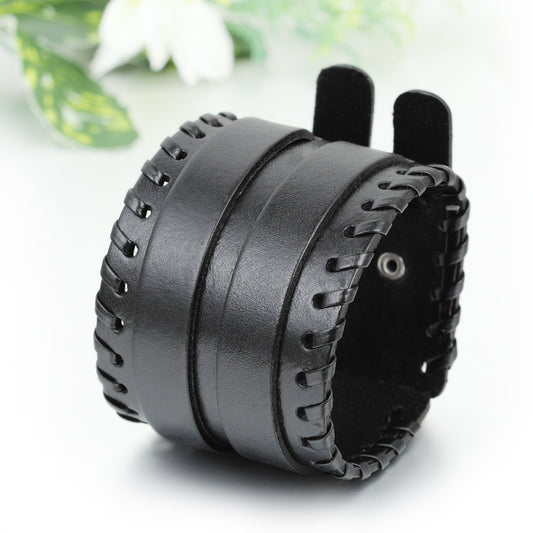 Boniskiss Vintage Adjustable Wide Leather Wristband Cuff Wrap Bracelet Bangle