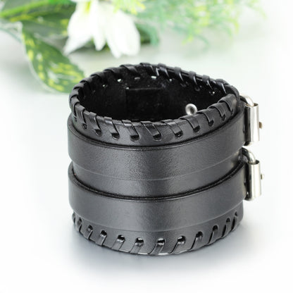 Boniskiss Vintage Adjustable Wide Leather Wristband Cuff Wrap Bracelet Bangle