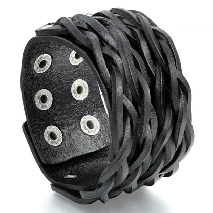 Boniskiss Men Women Punk Adjustable Wide Leather Wristband Cuff Wrap Bracelet Bangle