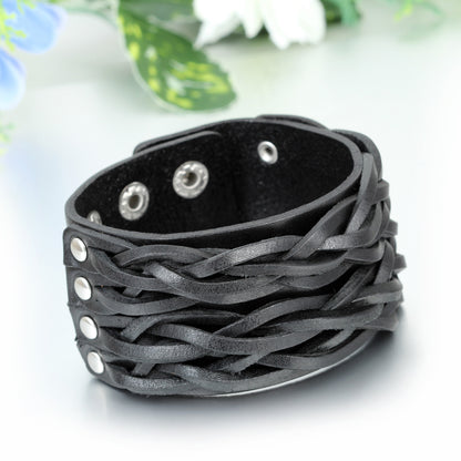 Boniskiss Men Women Punk Adjustable Wide Leather Wristband Cuff Wrap Bracelet Bangle