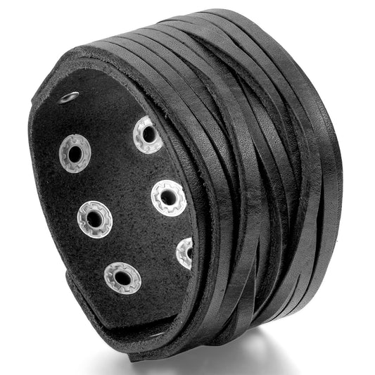 Boniskiss Wide Leather Mens Bangle Cuff Bracelet Punk Rock