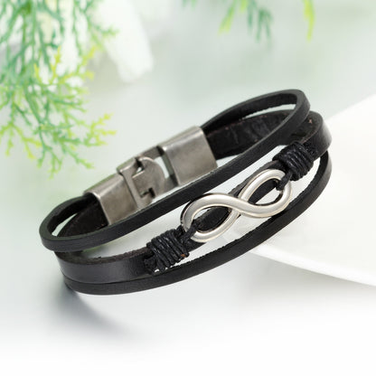 Boniskiss Infinity Charm Leather Bracelet for Men Women Wrist Wraps Bracelet Braided Cuff Bangle