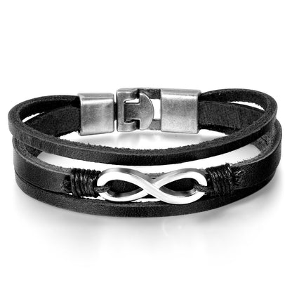 Boniskiss Infinity Charm Leather Bracelet for Men Women Wrist Wraps Bracelet Braided Cuff Bangle