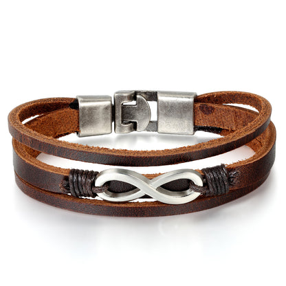 Boniskiss Infinity Charm Leather Bracelet for Men Women Wrist Wraps Bracelet Braided Cuff Bangle