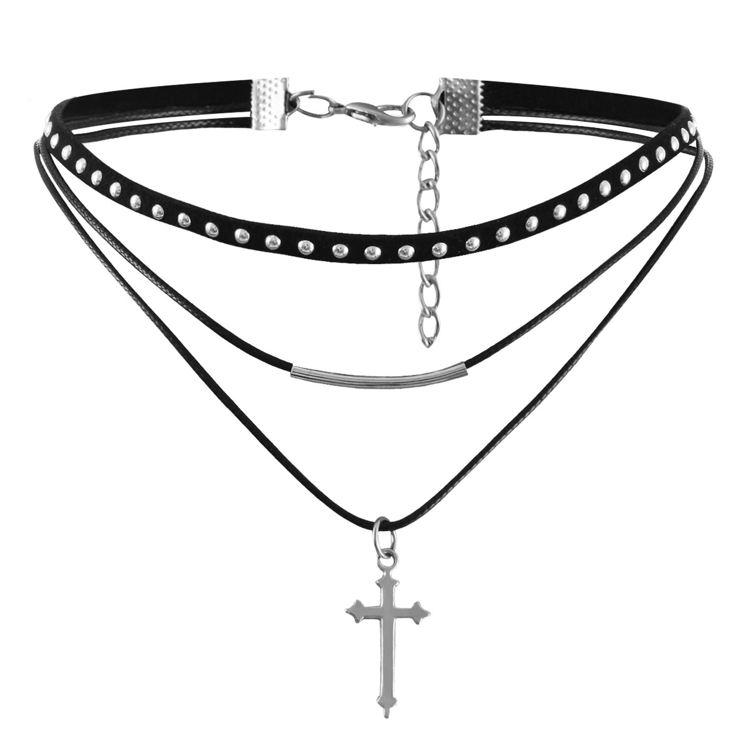 Boniskiss Punk Rock Leather Choker with Cross Pendant