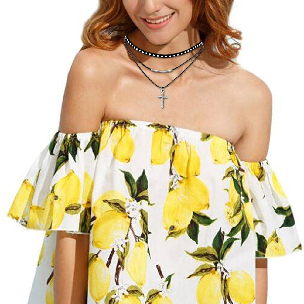 Boniskiss Punk Rock Leather Choker with Cross Pendant