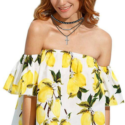 Boniskiss Punk Rock Leather Choker with Cross Pendant