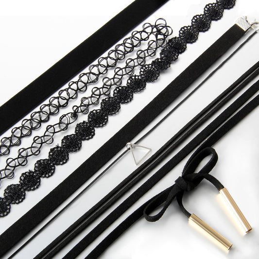 Boniskiss Velvet Choker Necklaces Set 6PCS Black