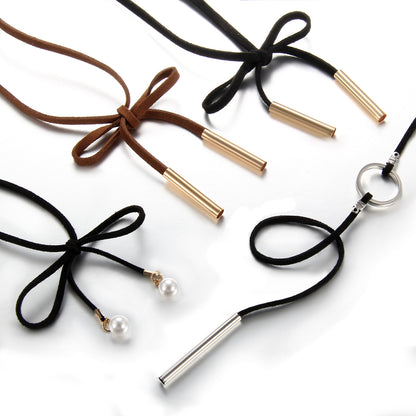 Boniskiss 4 Pieces Long Chain Black Velvet PU Leather Choker Necklace Stretch Tattoo Tassel Necklaces Set for Women Girls