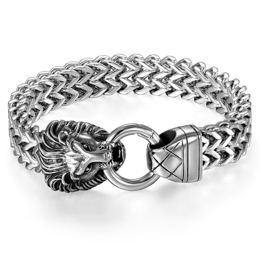 Boniskiss Stainless Steel Bracelet with Lion Head for Men