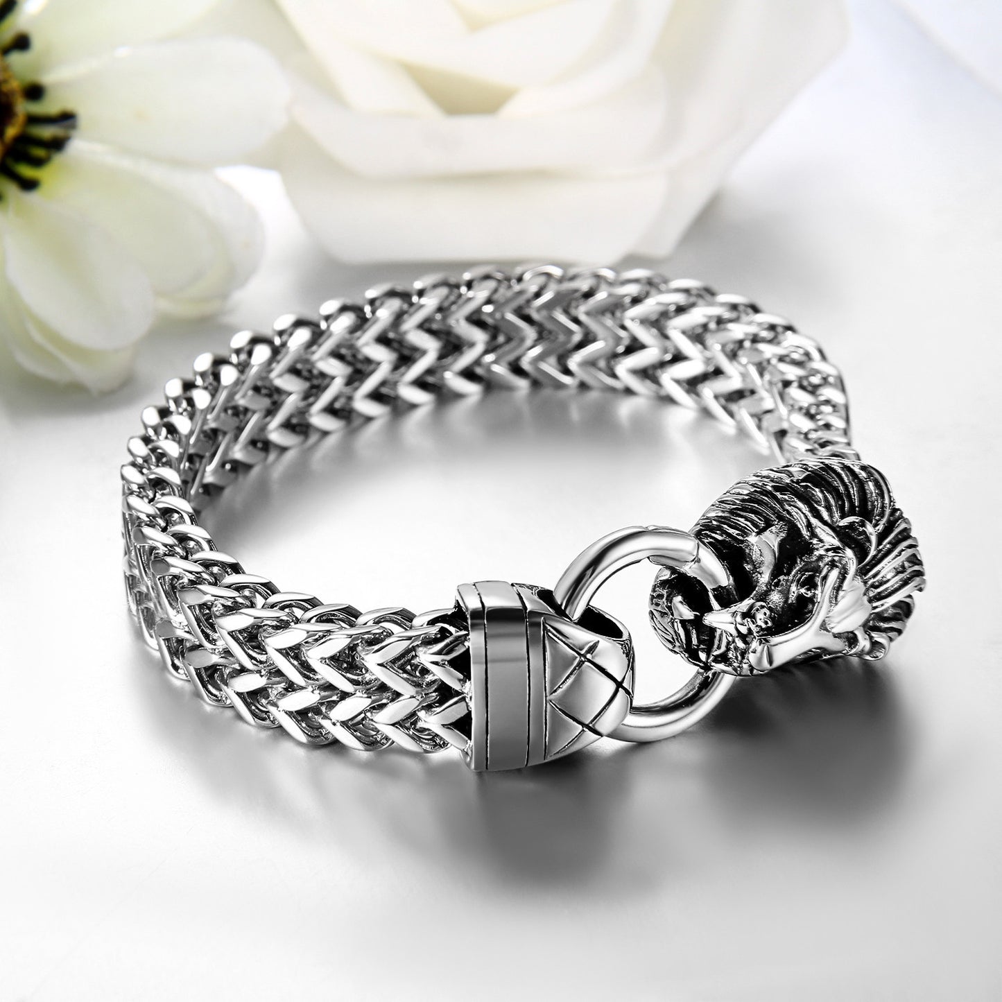 Boniskiss Stainless Steel Bracelet with Lion Head for Men