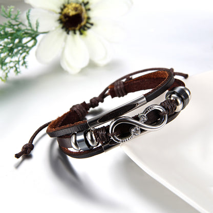 Boniskiss Infinity Leather Bracelet Wrist Wraps Braided Cuff Bangle