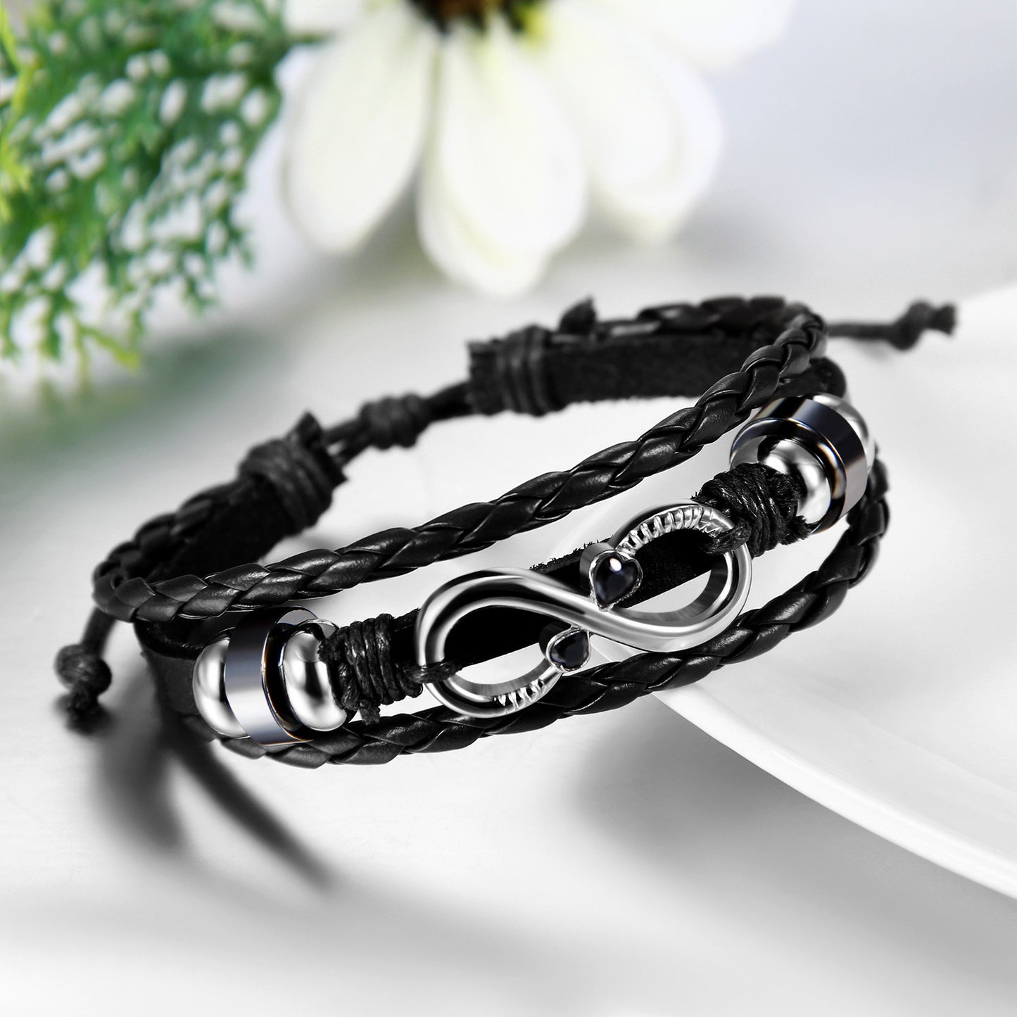 Boniskiss Infinity Bracelet Leather Wrist Wraps Braided Cuff Bangle