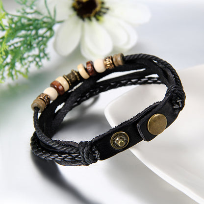 Boniskiss Yin Yang Couples Bracelet Leather Wrap Rope