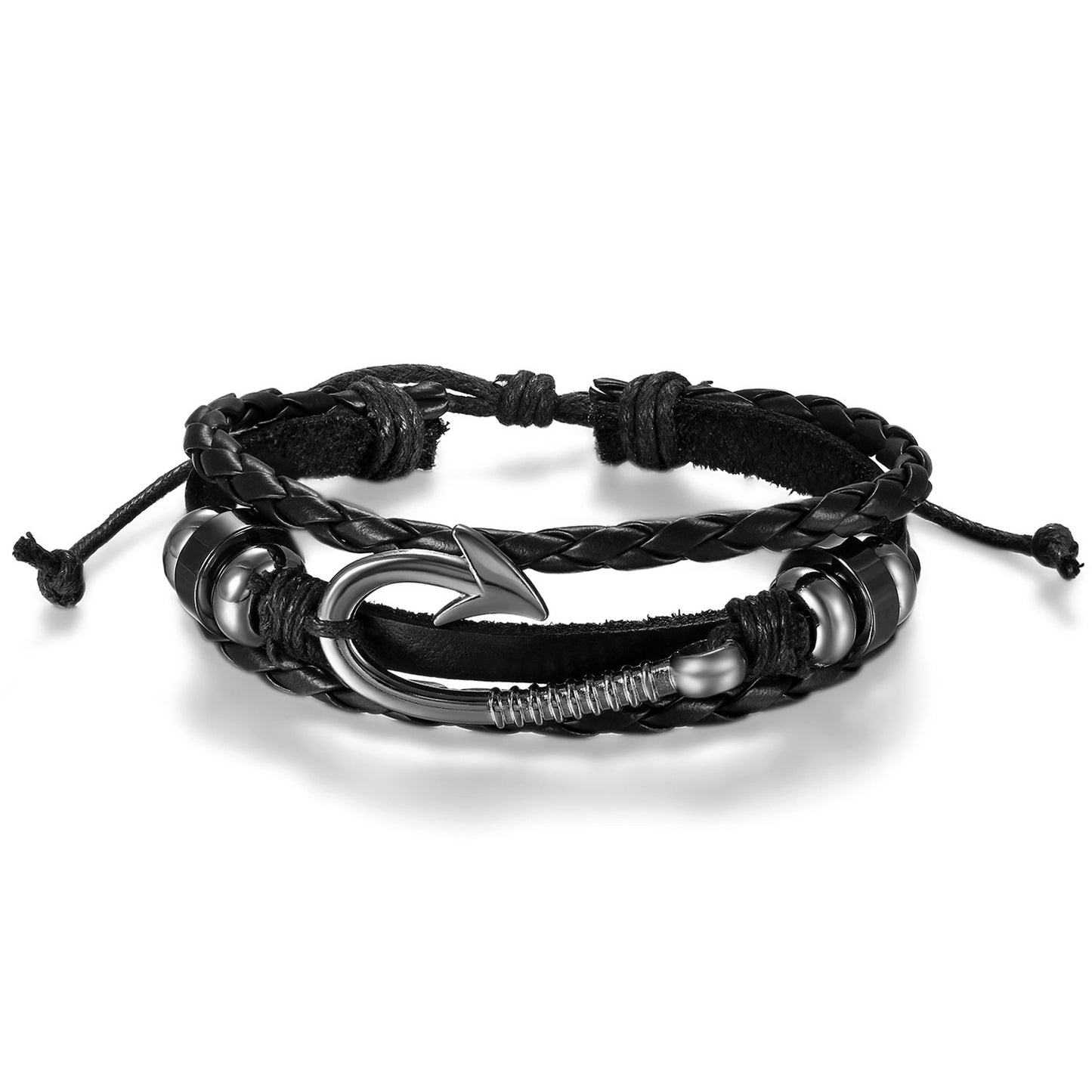Boniskiss Fish Hook Bracelet Braided Leather Rope Wristband