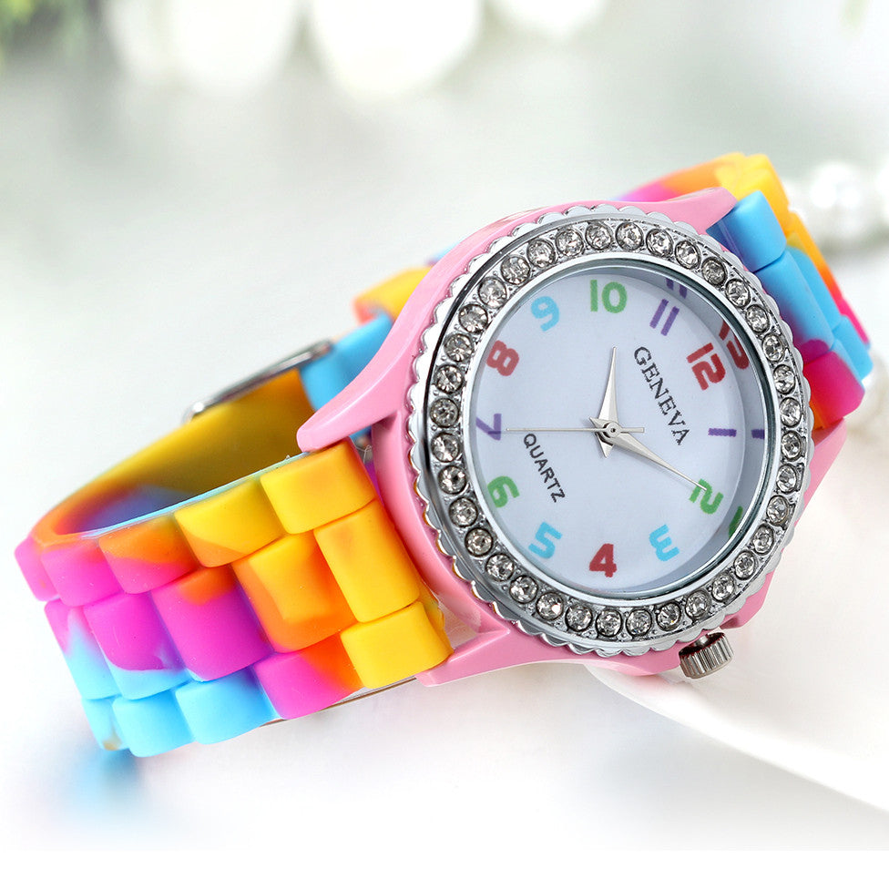 Boniskiss Girl Watch with Colorful Silica Gel Band