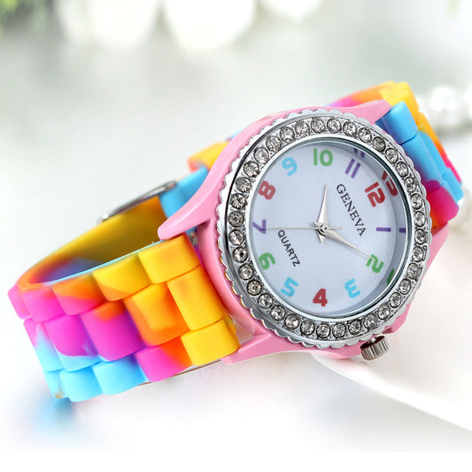 Boniskiss Girl Watch with Colorful Silica Gel Band