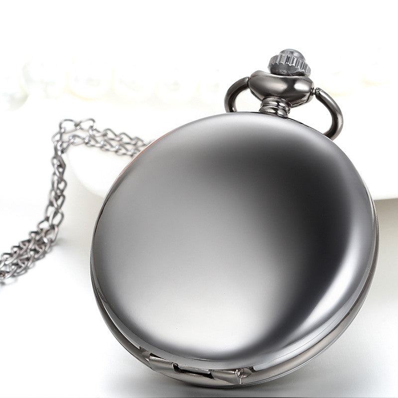 Boniskiss Classic Smooth Surface Black Tone Pocket Watch Necklace with 32 Inches Chain
