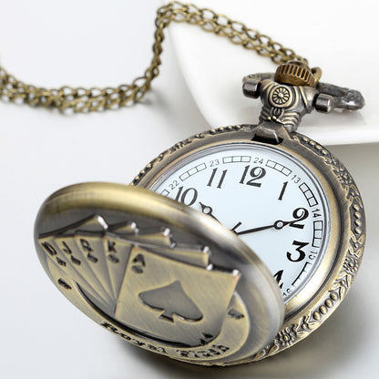 Boniskiss Steampunk Antique Royal Flush Poker Cards Pocket Watch with 31.5 Inches Chain for Women Men