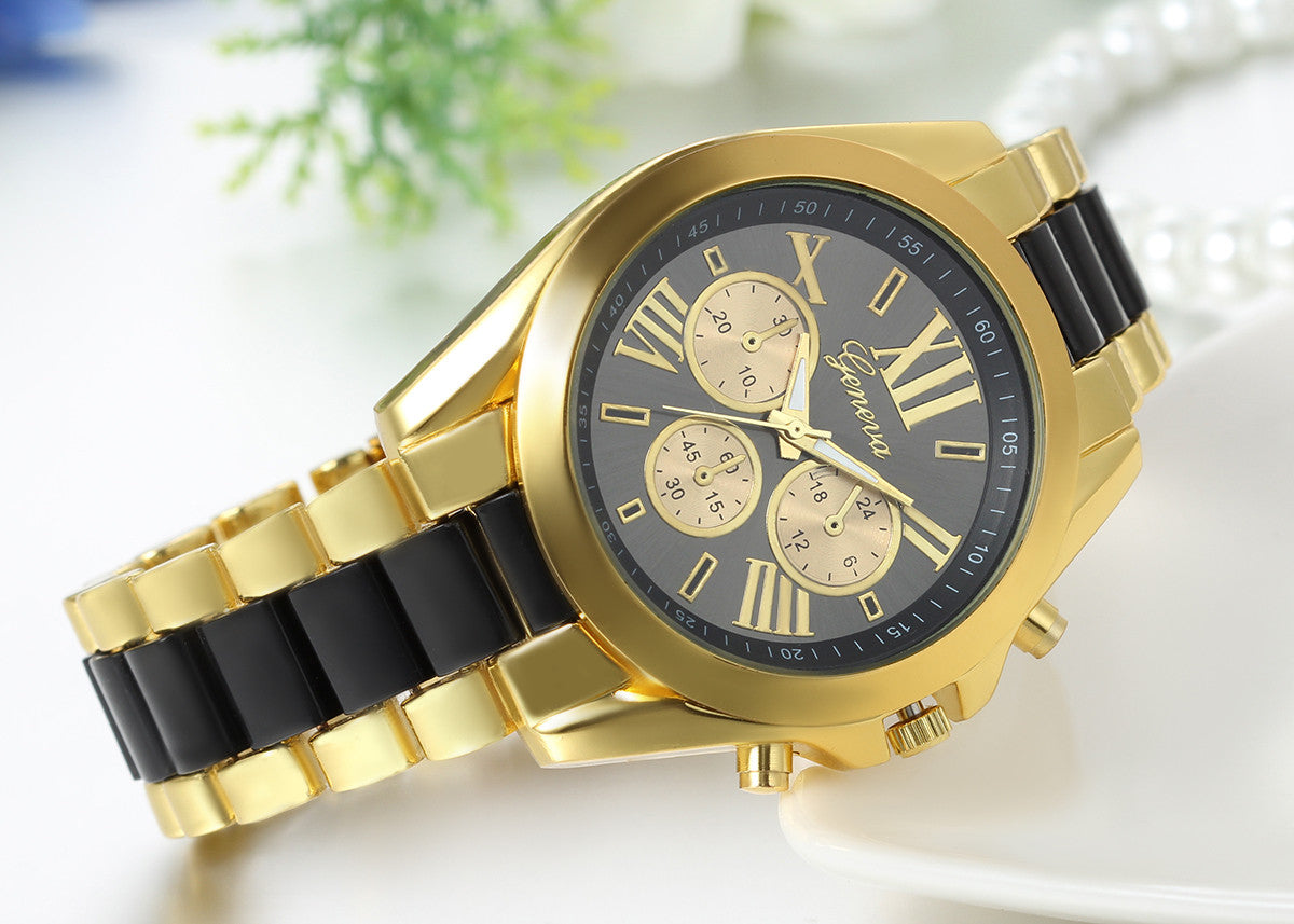 Boniskiss Birthday Gift Men's Roman Numbers Dial Two-Tone Stainless Steel Dress Watch