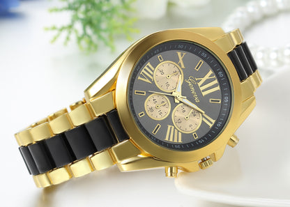 Boniskiss Birthday Gift Men's Roman Numbers Dial Two-Tone Stainless Steel Dress Watch