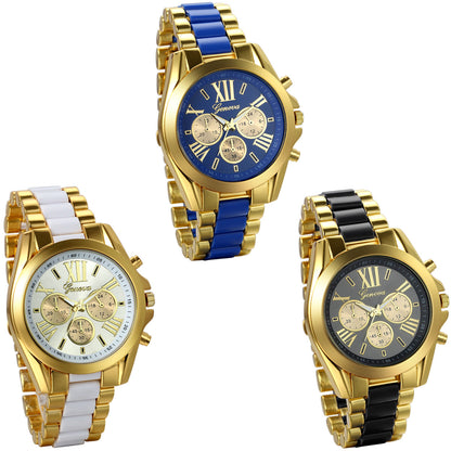 Boniskiss Birthday Gift Men's Roman Numbers Dial Two-Tone Stainless Steel Dress Watch