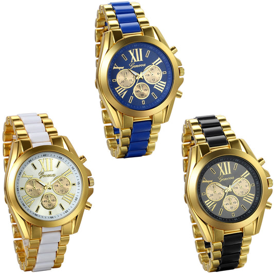 Boniskiss Birthday Gift Men's Roman Numbers Dial Two-Tone Stainless Steel Dress Watch
