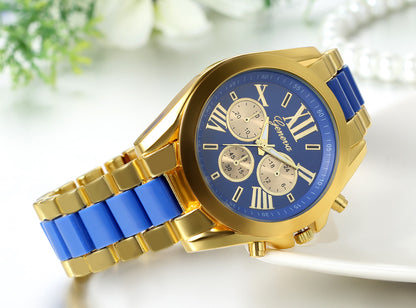 Boniskiss Birthday Gift Men's Roman Numbers Dial Two-Tone Stainless Steel Dress Watch