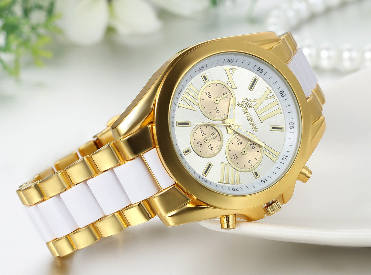 Boniskiss Birthday Gift Men's Roman Numbers Dial Two-Tone Stainless Steel Dress Watch