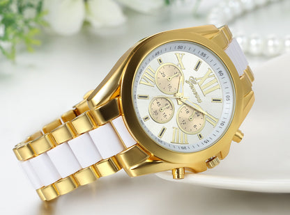 Boniskiss Birthday Gift Men's Roman Numbers Dial Two-Tone Stainless Steel Dress Watch