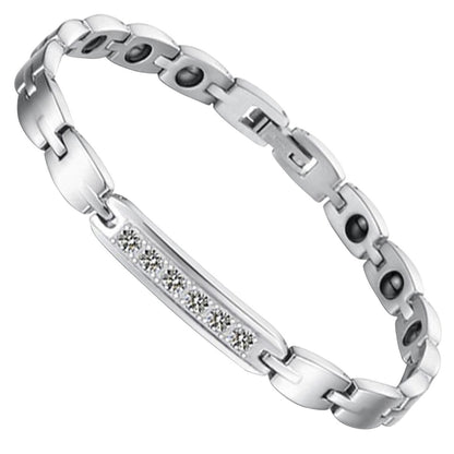 Boniskiss Fashion Stainless Steel Cubic Zirconia Couple Bracelets Black Magnetic Stones Bangle for Men Ladies