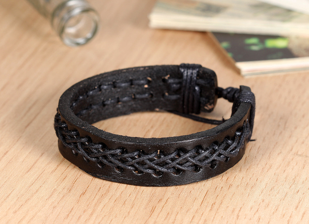 Boniskiss Braided Rope Leather Bracelet Leather Wrap Wristband Mens Surf Bracelet