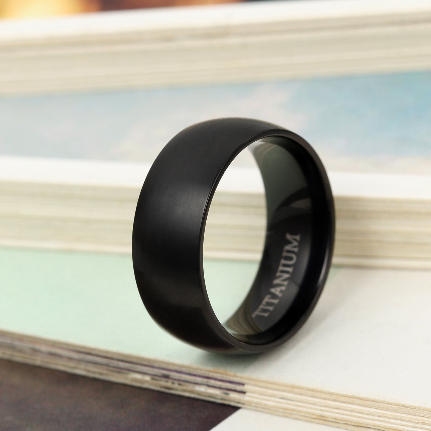 Boniskiss Mens Titanium Ring Wedding Ring Black