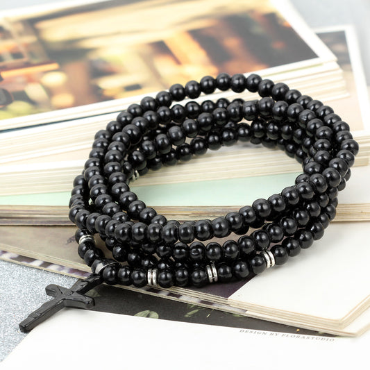 Boniskiss 6mm Wood Beads Buddhist Bracelet Tibetan Buddha Religious with Cross